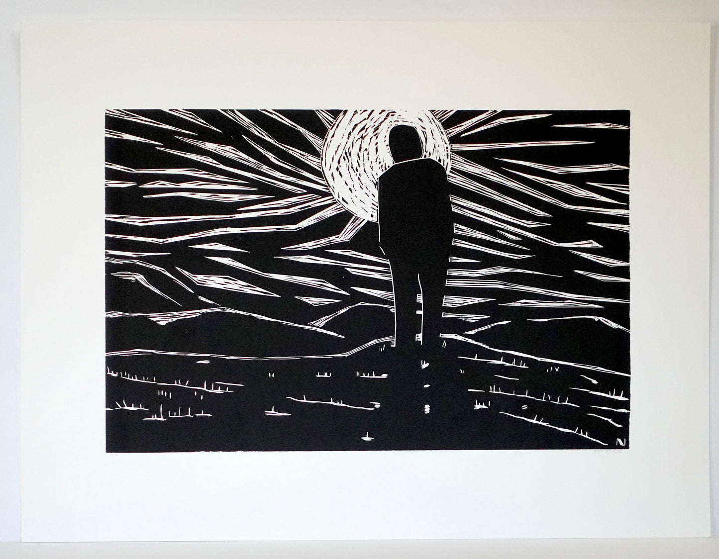 Linocut Print - Black and White Large Print - Framed Lino Cut - Large