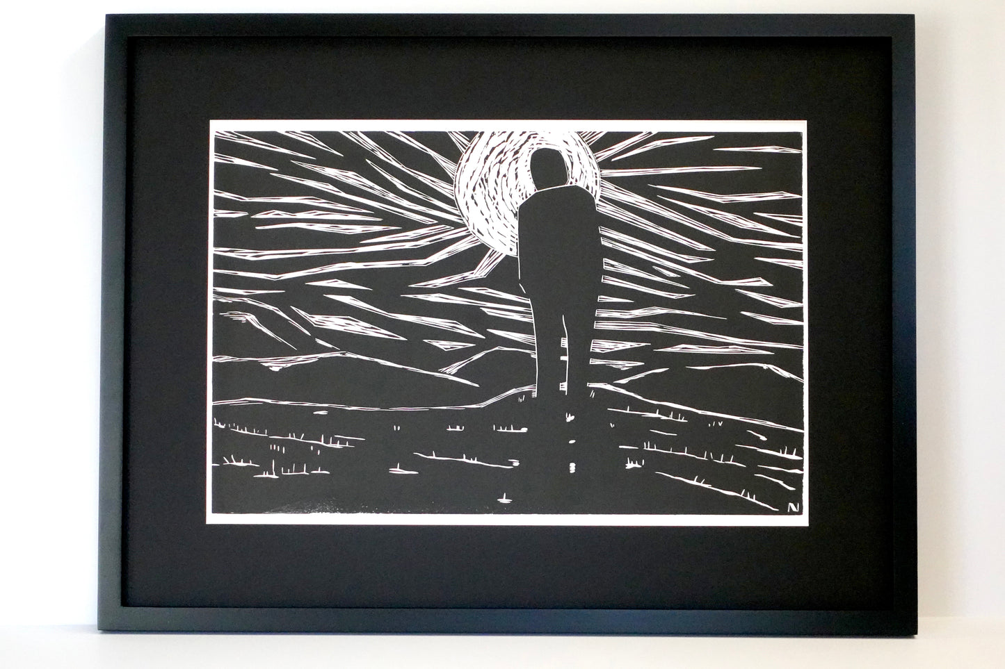 Linocut Print - Black and White Large Print - Framed Lino Cut - Large