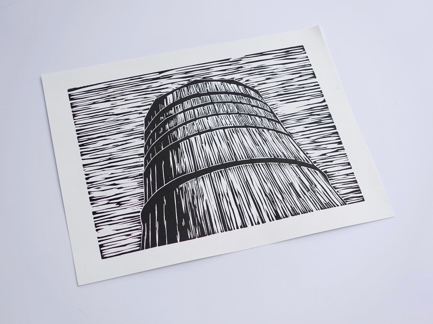 Handmade Linocut Print - 11 x 14 Framed Wall Art Black & White