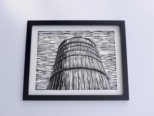 Handmade Linocut Print - 11 x 14 Framed Wall Art Black & White