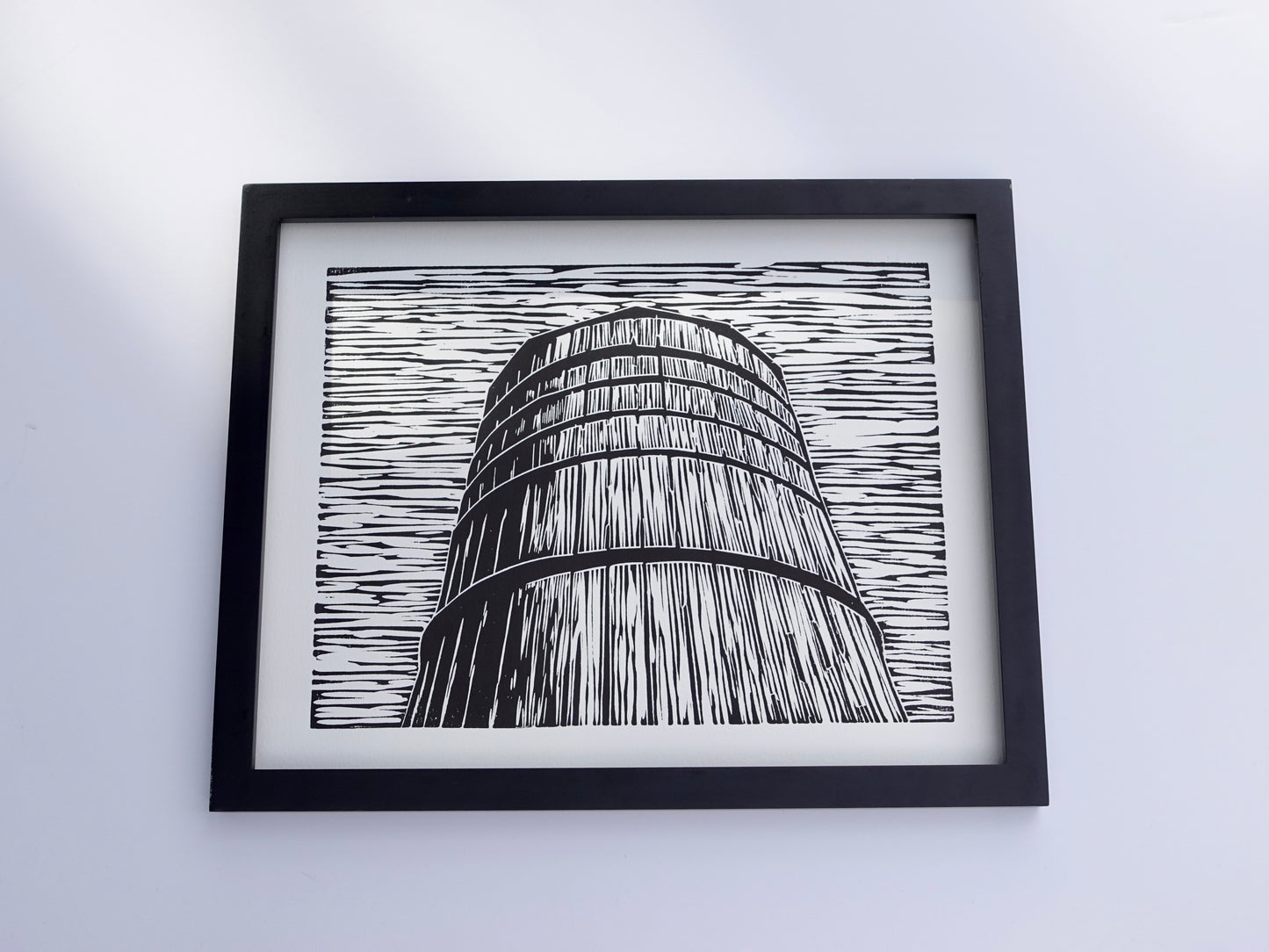 Handmade Linocut Print - 11 x 14 Framed Wall Art Black & White