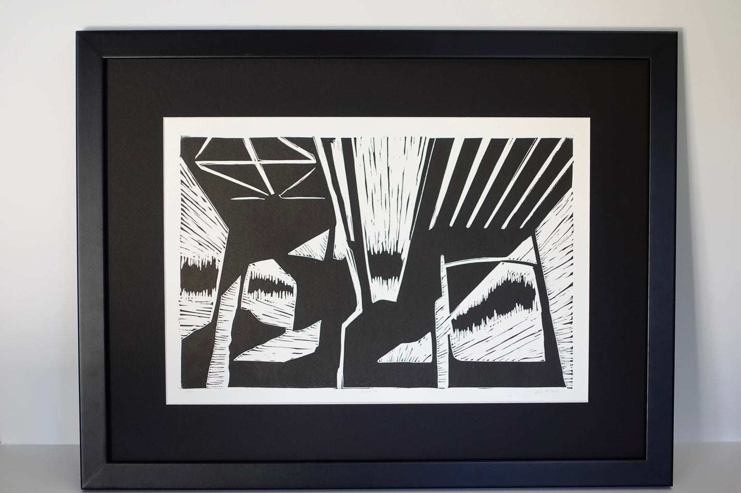 Linocut Print - West Asheville NC Large Framed Block Print - Large