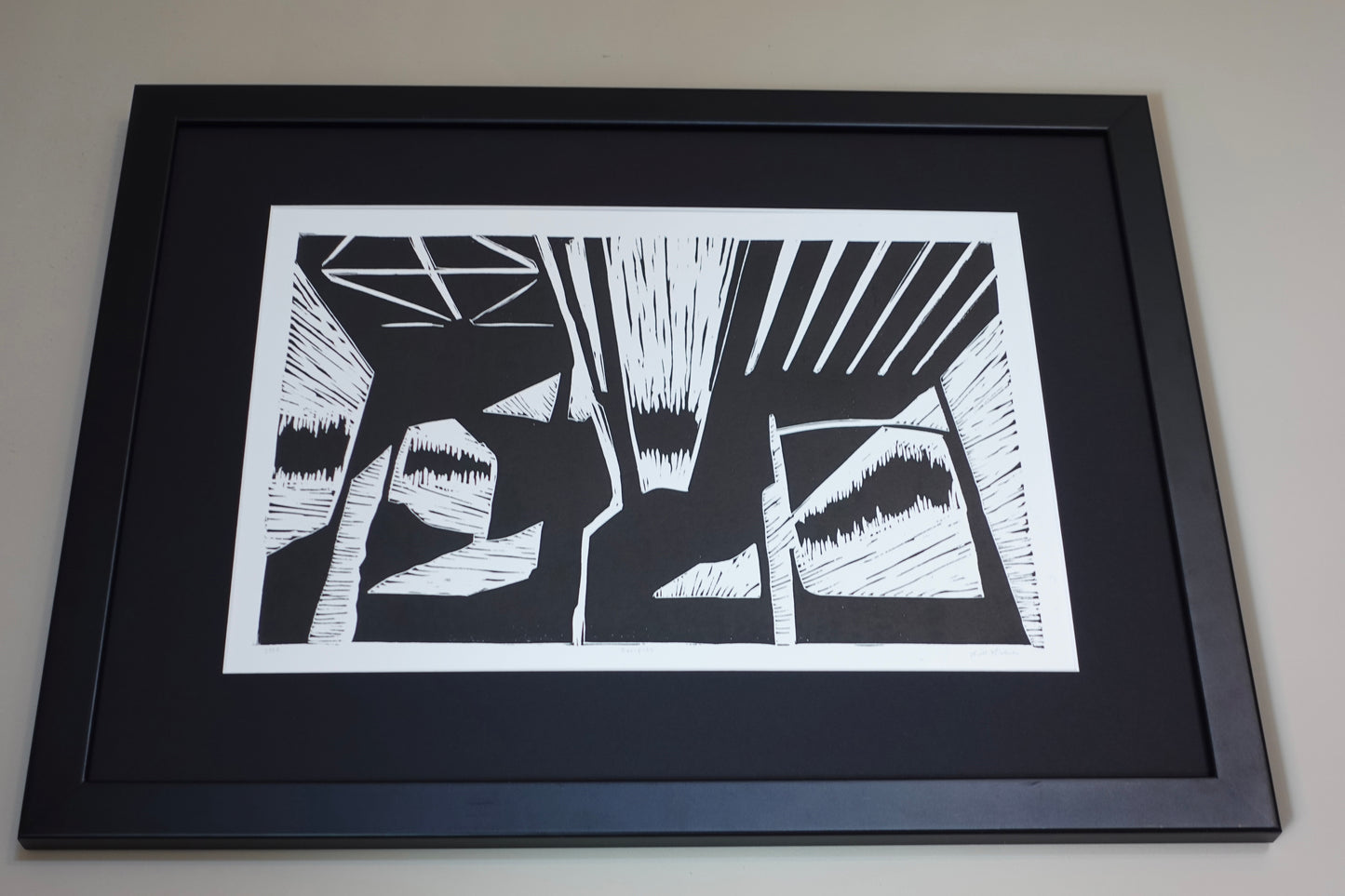 Linocut Print - West Asheville NC Large Framed Block Print - Large