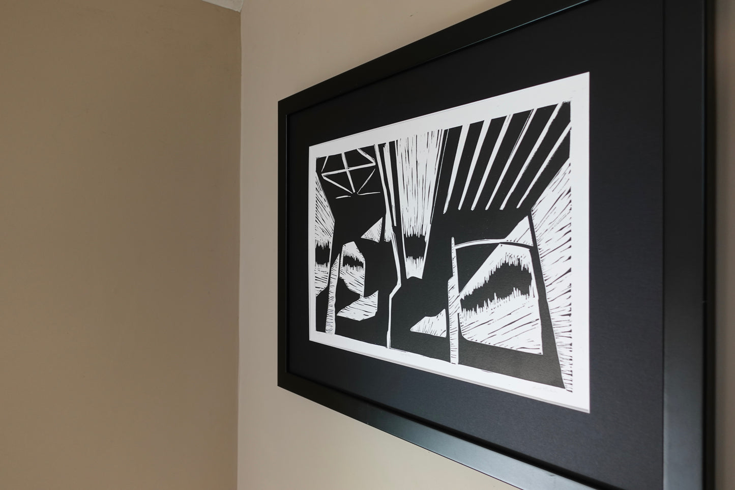 Linocut Print - West Asheville NC Large Framed Block Print - Large