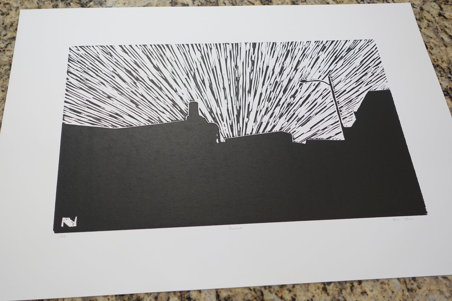 Asheville NC Skyline - Linocut Print - Handmade Original Block Print - Large